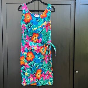 Hilo Hattie Hawaiian Print Cotton Tie Waist Dress Size L
